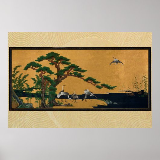 Auspicious pine, bamboo, Plum, Crane, and, turtles Poster (Vorne)