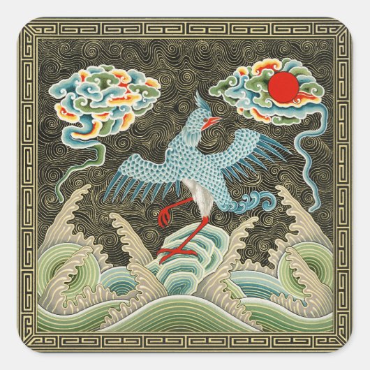 Auspicious Tide & Phoenix steigendes chinesisches  Quadratischer Aufkleber (Vorderseite)