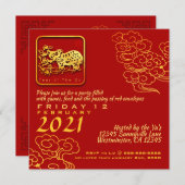 Auspicious Wolken Chinesisch Neujahr OX 2021 PInv Einladung (Vorne/Hinten)