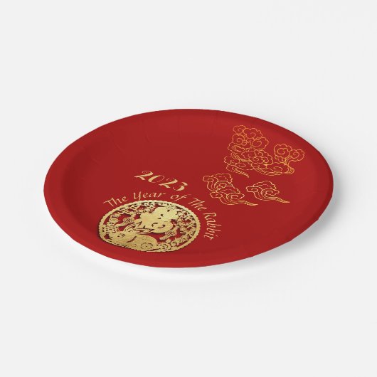 Auspicious Wolken Chinesisch Neujahr Rabbit 2023 P Pappteller (Schrägansicht)