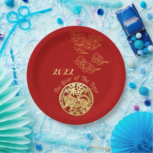 Auspicious Wolken Chinesisch Neujahr Tiger 2022 PP Pappteller (Party)