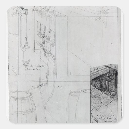 Ausrüstung für Bier Keller, 1825 Quadratischer Aufkleber (Vorderseite)