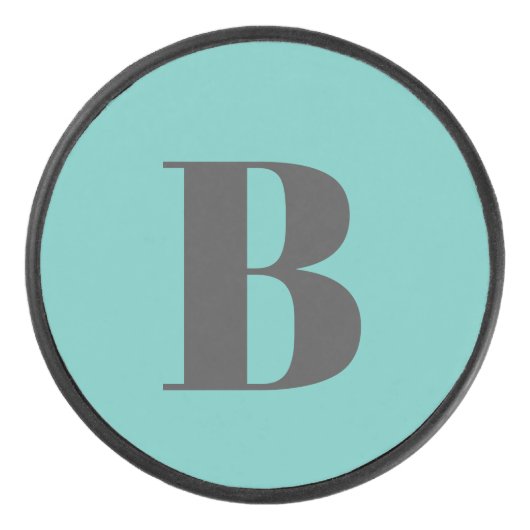 Ausschließlicher Aquamarin-Grau-Monogramm-Anfangsb Eishockey Puck (Vorderseite)