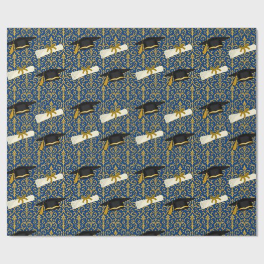 Ausschmückung Blau und Gold Abschluss Geschenkpapier (Flach)
