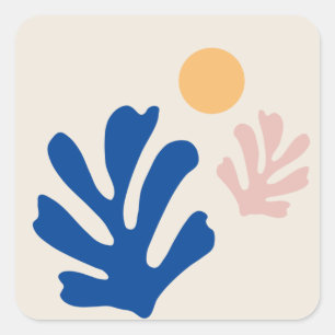 Ausschneiden Formen Blau Abstrakte Blätter und Son Quadratischer Aufkleber