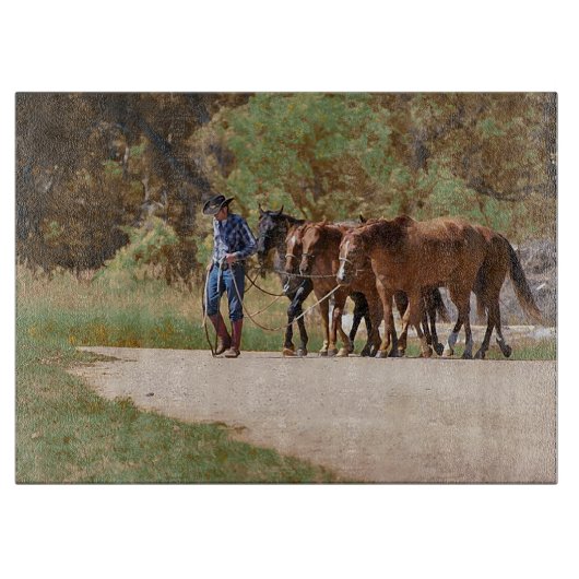 Ausschnitt-Brett-GlasWestern-Pferd Schneidebrett (Vorderseite)