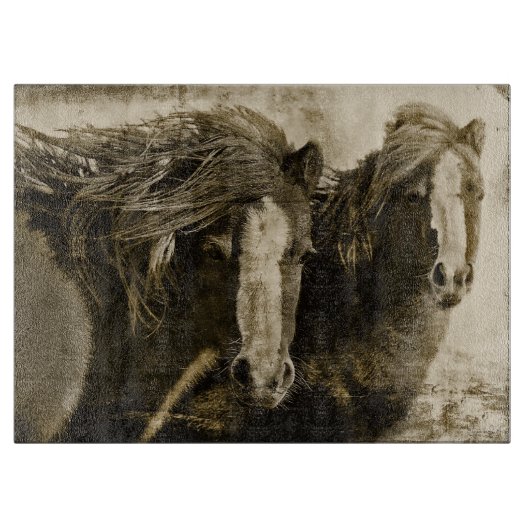 Ausschnitt-Brett-GlasWestern-Pferd Schneidebrett (Vorderseite)