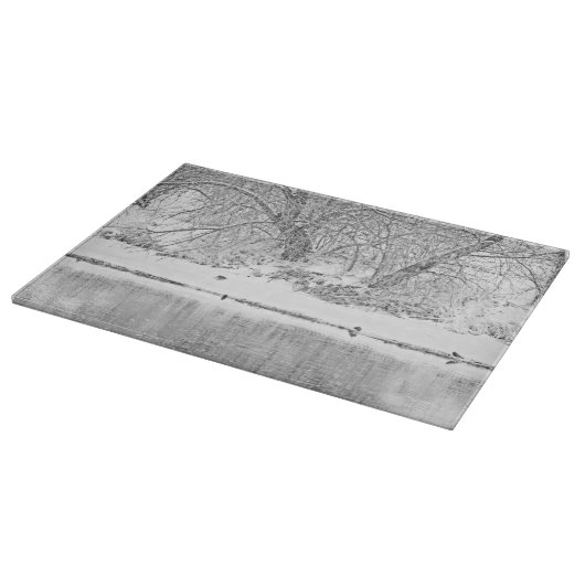 Ausschnitt-Brett-GlasWestern-Winter-Baum-Fluss Schneidebrett (Ecke)