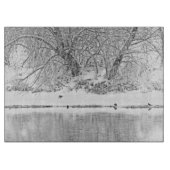 Ausschnitt-Brett-GlasWestern-Winter-Baum-Fluss Schneidebrett (Vorderseite)