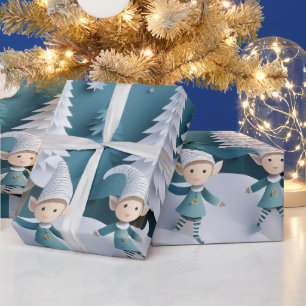 Ausschnitt-Elfen im Schnee Weihnachten Geschenkpapier