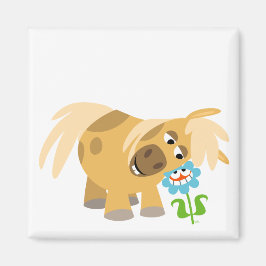 Ausschreibender Cartoon Pony und Blume Magnet