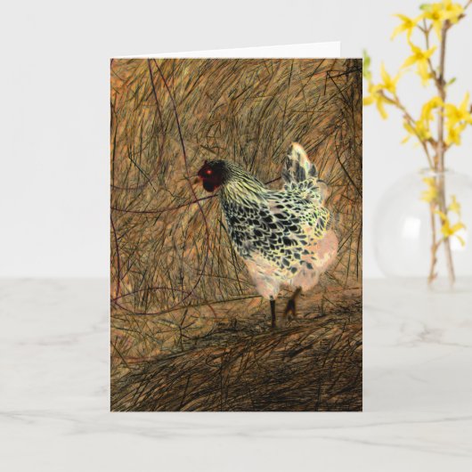"Aussehen" - Digital transformiertes Huhn auf Hay Karte (Gelbe Blume)