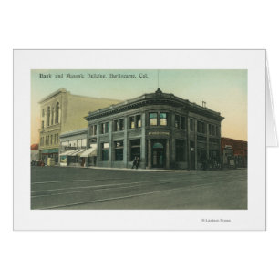 Außenansicht der Bank und des Freimaurertempels