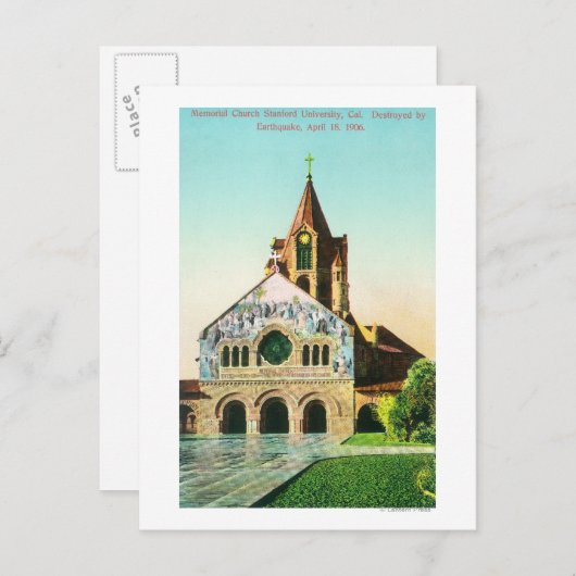 Außenansicht der Gedenkkirche in Stanford U Postkarte (Vorne/Hinten)