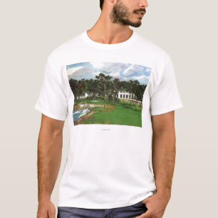 Außenansicht des Pebble- Beachhäuschens u. T-Shirt