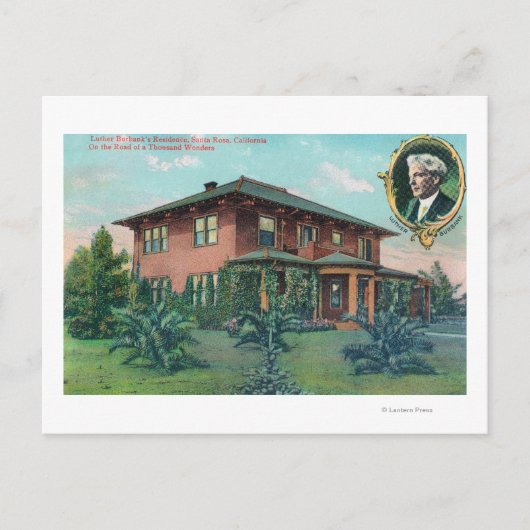 Außenansicht des Wohnsitzes von Luther Burbank Postkarte (Vorderseite)