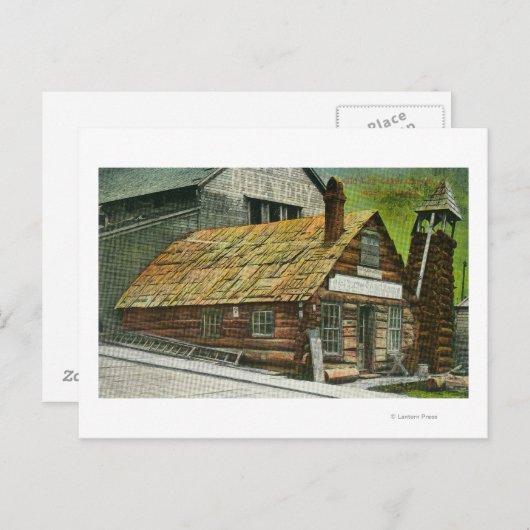 Außenansicht Holzhaus Soda Works, Kirche Postkarte (Vorne/Hinten)