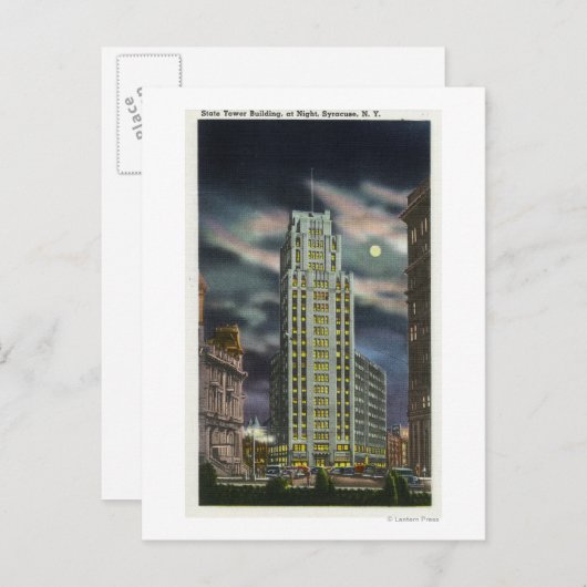 Außenansicht Staat Tower Gebäude bei Nacht Postkarte (Vorne/Hinten)