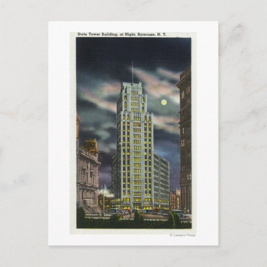 Außenansicht Staat Tower Gebäude bei Nacht Postkarte (Vorderseite)
