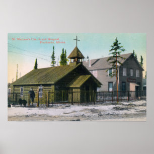 Außenansicht von Kirche St. Mathews und Poster