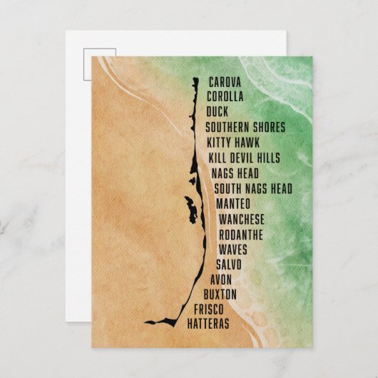 Außenbanks Städte Postkarte mit OBX Städte & Karte (Vorne/Hinten)