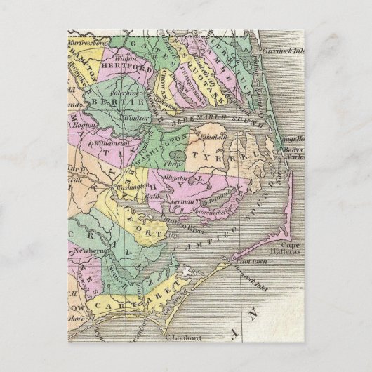 Außenbanks und Eastern North Carolina Map (1827) Postkarte (Vorderseite)