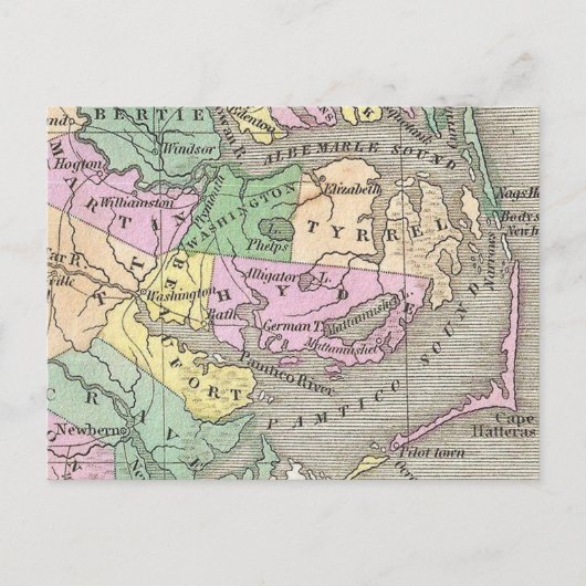 Außenbanks und Eastern North Carolina Map (1827) Postkarte (Vorderseite)