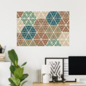 Außenbereich Geo XI | Blaues und grünes Stammmuste Poster (Heimbüro)