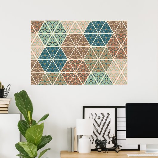 Außenbereich Geo XI | Blaues und grünes Stammmuste Poster (Heimbüro)