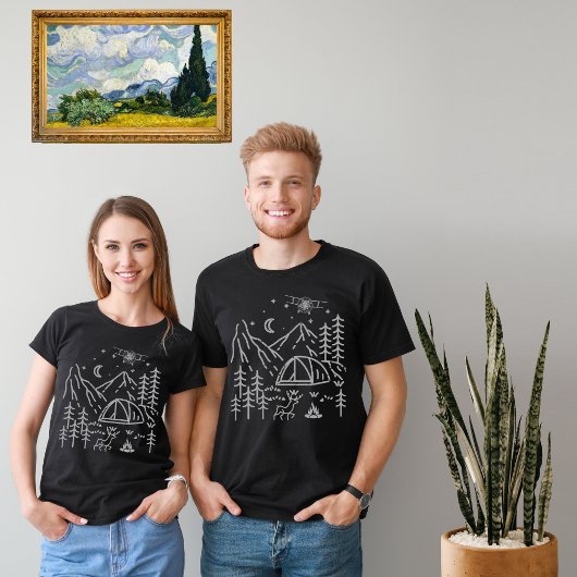 Außenfeuerwald Mondsterne Rustikale T-Shirt
