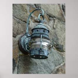 Außenleuchte an der Steinwand Poster