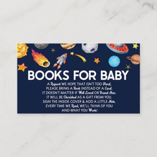 Außenraum Galaxy Babydusche Bücher für Babykarten Begleitkarte (Vorderseite)