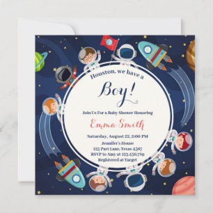 Außenraum Houston Wir Haben Eine Jungen-Baby-Party Einladung