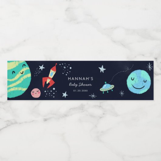 Außenraum Sterne Kinderdusche Wasserflaschenetikett (Einzelnes Label)