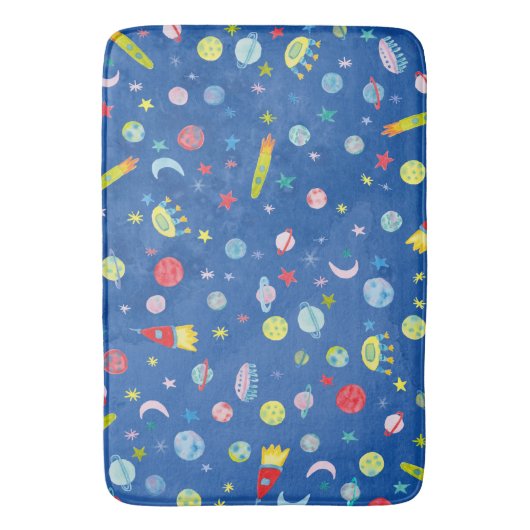 Außenraum Ufo Muster Aquarell Badematte (Vorderseite Vertikal)