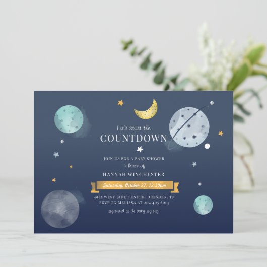 Außenraumbühne und Moon-Babydusche Einladung (Stehend Vorderseite)