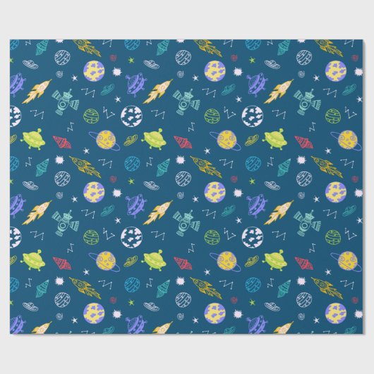 Außenraumdesign Doodle | Dunkelblau Geschenkpapier (Flach)