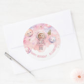 Außenraummädchen Astronautin Rosa Foto Geburtstag Runder Aufkleber (Umschlag)