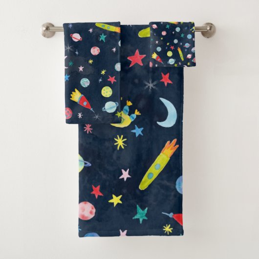 Außenraummuster UFO Farbe Badhandtuch Set (Insitu)