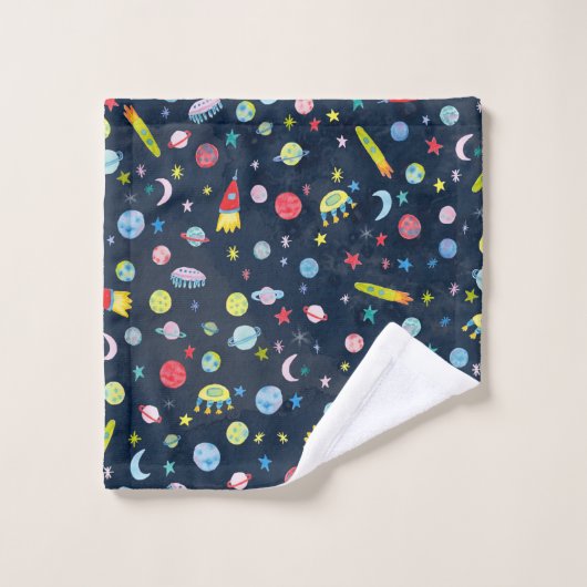Außenraummuster UFO Farbe Badhandtuch Set (Waschlappen)