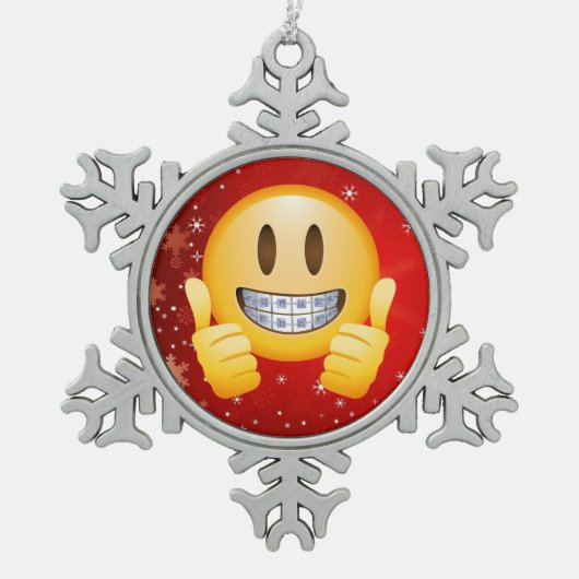 Aussenseiter-Klammer-Weihnachten Emoji stellen Schneeflocken Zinn-Ornament (Vorderseite)