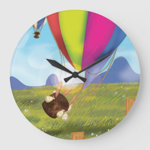 Außer Kontrolle geratenes Cartoon-Heißluftballon Große Wanduhr