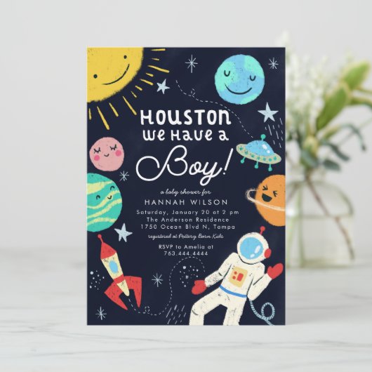 Außer-Space-Baby-Dusche in Houston haben wir einen Einladung (Stehend Vorderseite)