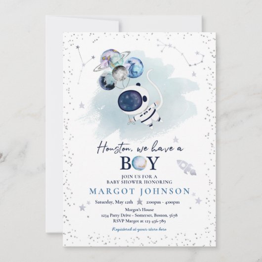 Außer Weltraumjunge Babydusche Galaxy Babydusche Einladung (Vorderseite)