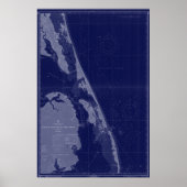 Äußere Banken NC OBX Karte Nautic Chart Blue Art Poster (Vorne)