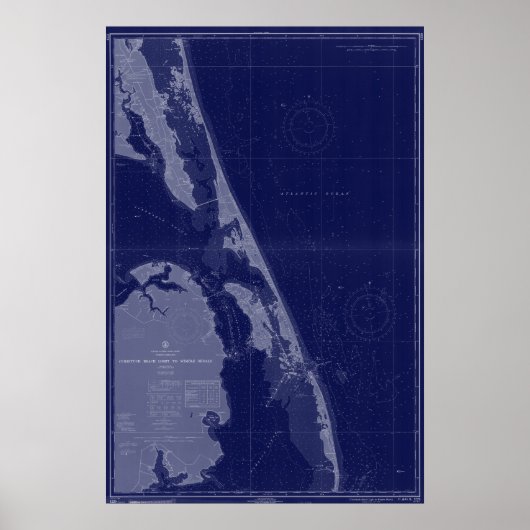 Äußere Banken NC OBX Karte Nautic Chart Blue Art Poster (Vorne)