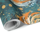 Äußere Raumblau und orange Abstrakt modern Geschenkpapier (Rolleneckpunkt)