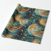 Äußere Raumblau und orange Abstrakt modern Geschenkpapier (Ungerollt)