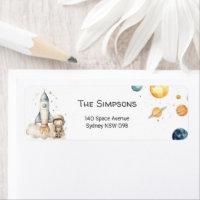 Äußere Raumstarter geben Adressenaufkleber zurück