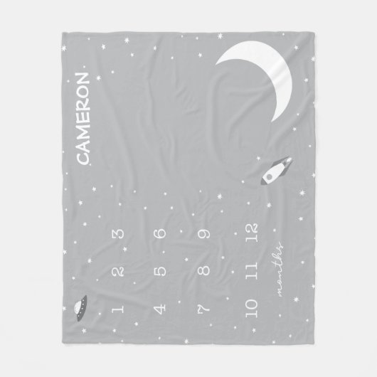 Äußeres graues und weißes Milestone-Baby Fleecedecke (Vorderseite)
